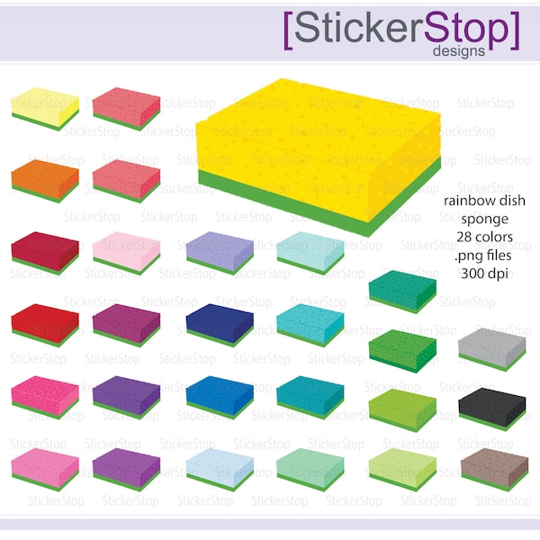 Rainbow Dish Sponge with Scrubbie Digital Clipart - Instant download PNG files