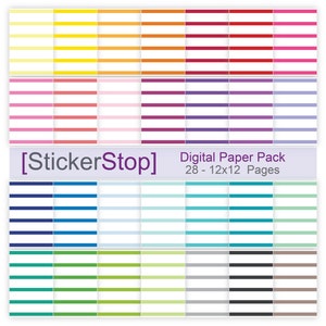 Striped Digital Paper Set in 28 Rainbow Colors - Instant download PNG files - 12 x 12 paper