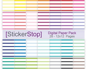 Striped Digital Paper Set in 28 Rainbow Colors - Instant download PNG files - 12 x 12 paper