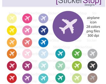 Airplane Icon Clipart 28 colors, PNG Digital Clipart - Instant download - plane, aeroplane, jet, travel, vacation
