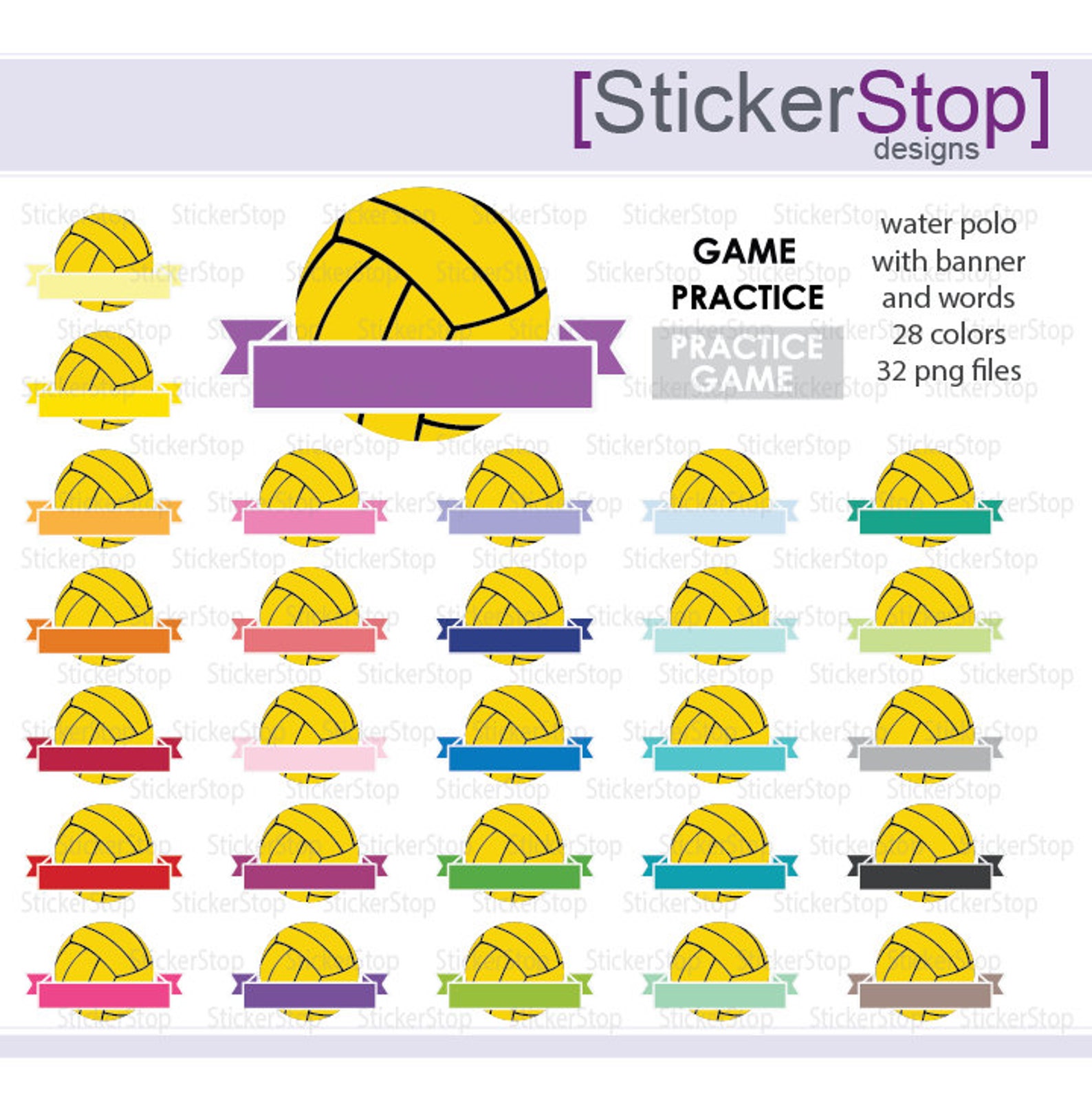 Water Polo Game and Practice Reminder Clipart 28 Colors, PNG Digital