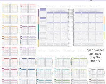 Ouvrir le planificateur portable Clipart 28 couleurs, des cliparts numérique PNG - Téléchargement instantané - planificateur quotidien, cahier à spirale, agenda, planificateur de la vie
