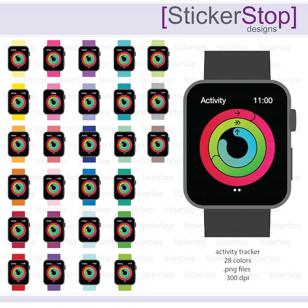 Activity Tracker Watch Clipart 29 colors, PNG Digital Clipart - Instant download