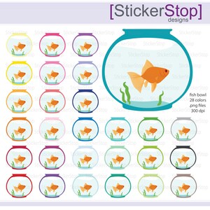 Goldfish Bowl Digital Clipart Fish Bowl Digital Clipart - Instant download PNG files