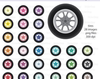 Tires with Colored Rims Digital Clipart - Instant download PNG files