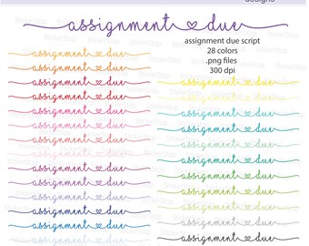 Assignment Due Script Icon Digital Clipart in Rainbow Colors - Instant download PNG files