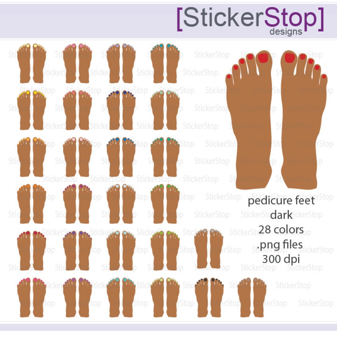 Pedicure Dark Feet Icon Clipart in Rainbow Colors - Instant Download