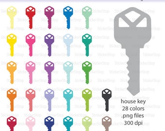 House Key Icon Digital Clipart in Rainbow Colors - Instant download PNG files