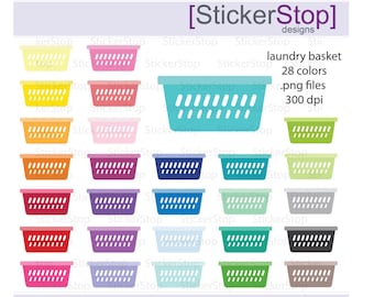 Laundry Basket Clipart 28 colors, PNG Digital Clipart - Instant download - Washer, wash, clothes, cleaning