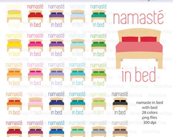 Namaste in Bed with Bed Icon Digital Clipart in Rainbow Colors - Instant download PNG files