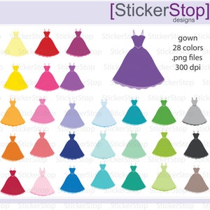 Gown Prom Dress Clipart 28 colors, PNG Digital Clipart Instant download formal prom dress bridesmaid image 1
