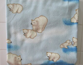 Polar Bear Cubs Flannel Blanket Pastel Blue Winter Bears Swaddling Receiving Winter Toddler Throw Bear Theme Print Flawed Price Reduced