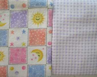 Two Preemie flannel blankets Patchwork of Sunshine Moon Stars Dots Gingham Cotton Flannel Receiving Swaddling Blankets Preemie Nursery 2024