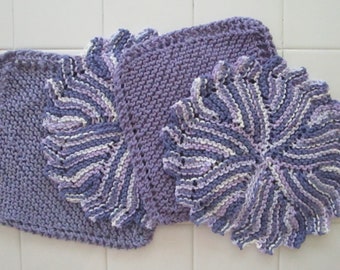 Lilac Dishcloth Four or Three Hand-knit Cotton Dishcloths Lavender Ombre Gift for Mother Grandmother Hostess Gift Bridal Shower Kitchen Gift