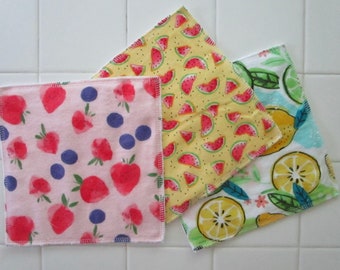 Reusable Wipes Toweling  Cotton Flannel Terry Cloth 8" x 8" Summer Fruit Theme Un-Paper Towel For Kitchen Sink Counter Table Eco Friendly