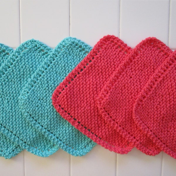 Dishcloths Sea Breeze Coral Three Hand-knit Cotton Dishcloths Spring or Summer Kitchen Sink Hostess Gift Mothers Day Gift Bridal Shower Gift