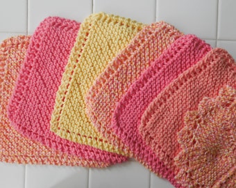 Peachy Pink  Dishcloths Seven Hand-knit Cotton Dishcloths Spring Hostess Gift Idea 2024 Bridal Shower gift Made in Wisconsin USA