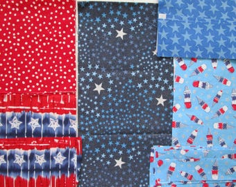 Piezas de acolchado de tela patrióticas, rojo, blanco y azul, pequeño lote de retazos de tela de algodón, diario basura, pequeño proyecto de manualidades, piezas de tela para deshacer