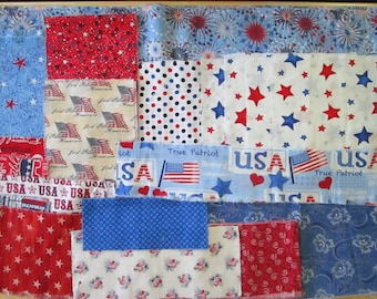 Patriotic Fabric Quilting Pieces Red White Blue Small Cotton Fabric Scrap Lot Junk Journal Small Crafting Project Fabric Pieces De-stash