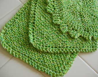 Lemon Lime Dishcloths Three Hand knit Cotton Dishcloths Round Square Green Yellow Summer Kitchen Hostess gift Idea Made in Wisconsin 2022