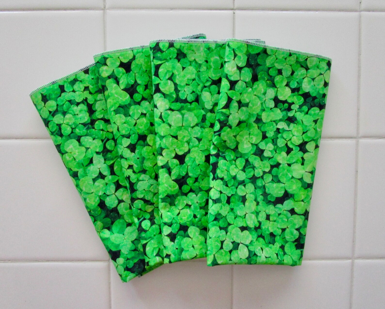 Kelly Green Shamrock Cloth Napkins Four Cotton Clover Napkins Etsy