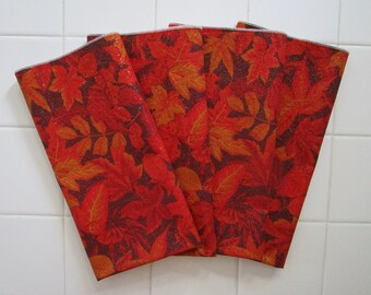 Fall Napkins Autumn Leaves Brilliant Orange Brown Gold Sparkles Large Cloth Dinner Napkins Eco- friendly Reusable Wisconsin Thanksgiving
