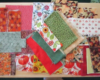 Autumn Fall Fabric Quilting Pieces Small Cotton Fabric Scrap Lot Junk Journal Small Crafting Project Fabric Pieces De-stash 2024