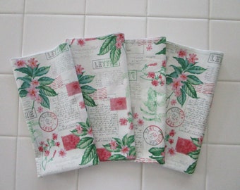 Servilletas Rosas Silvestres Cuatro servilletas de algodón para cena Rosas Silvestres Rosas Silvestres Letra Script Sello Postal Limonada de Verano Cumpleaños Servilletas para Fiesta de Té en el Jardín