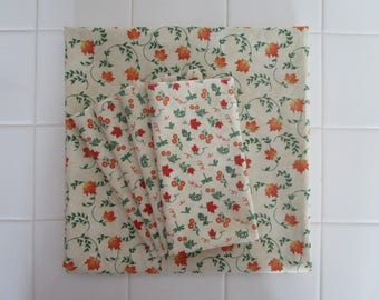 Sunny Autumn Leaves Tablecloth and set of Four Napkins Fall colors Cream  Orange Green Harvest Party theme Thanksgiving Hostess gift Idea