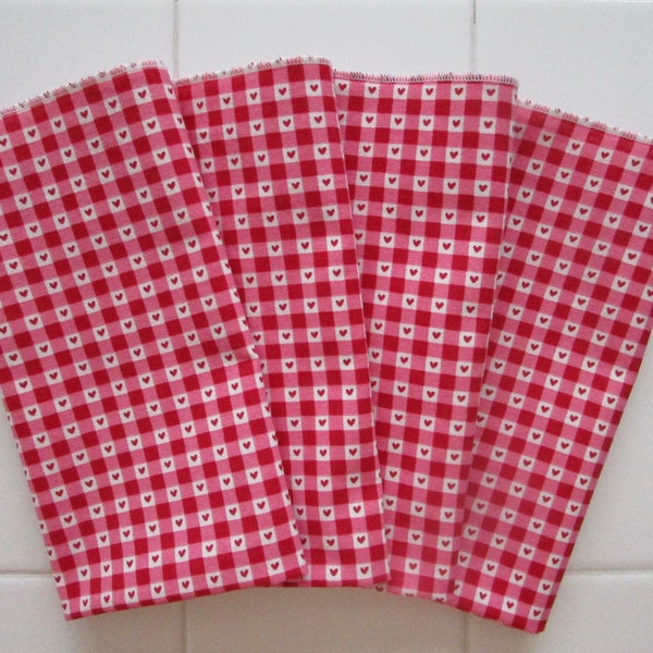 Valentine Plaid Heart Napkins Four Lunch size Napkins Snack Napkins Red Pink White Plaid Red Hearts February Birthday Party Valentine Brunch