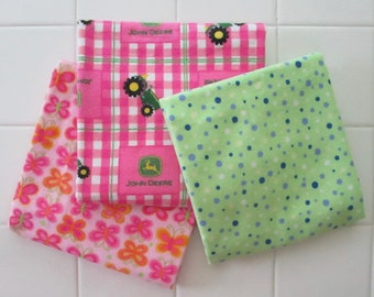 Preemie Flannel Blankets Three Pink Green Yellow Cotton Flannel Receiving Swaddling Blankets Preemie Farm Girl Theme Shower or Nursery 2024