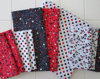 Red White Blue Lunch Napkins Tablecloth Patriotic Stars Polka Dots  Cotton Reusable Eco-friendly Napkins Summer Made in Wisconsin July 4th