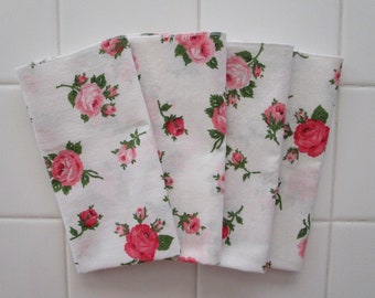 Pink Roses Victorian Valentine Lunch Napkins Pink on White Vintage Fabric Valentine Napkins Anniversary Romantic Teatime Napkins Reusable