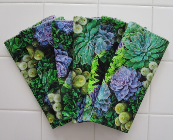 Napkins Green Purple Succulent Plants Cotton Lunch Napkins Etsy