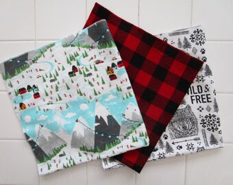 Doll Blankets Three Winter Cotton Flannel Doll Blankets Red Buffalo Plaid Ski Lodge Wild Wolf Dolly Swaddling Blankets Dolly Nursery