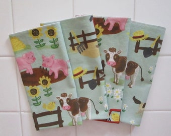 Farm Napkins Cotton Lunch Napkins Farm Yard Table Napkins Reusable Eco-friendly Kid's Lunch Napkins Pigs Cows Chickens Sheep Tractor 2024