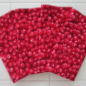 Cherry Lunch/Snack Napkins Summer Cloth Fruit Napkins Red Cherries Reusable Eco-friendly Cherry Theme Birthday Party Everyday Napkins
