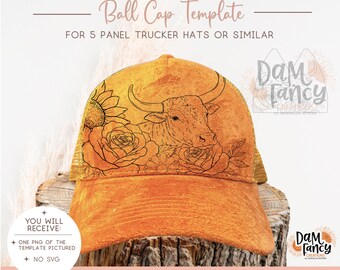 Vorlage für florales Longhorn-Design – Digitale Brennvorlage für Hüte – Trucker-Cap – Baseballkappe – Breitkrempige Kappe – Brandmalerei-PNG