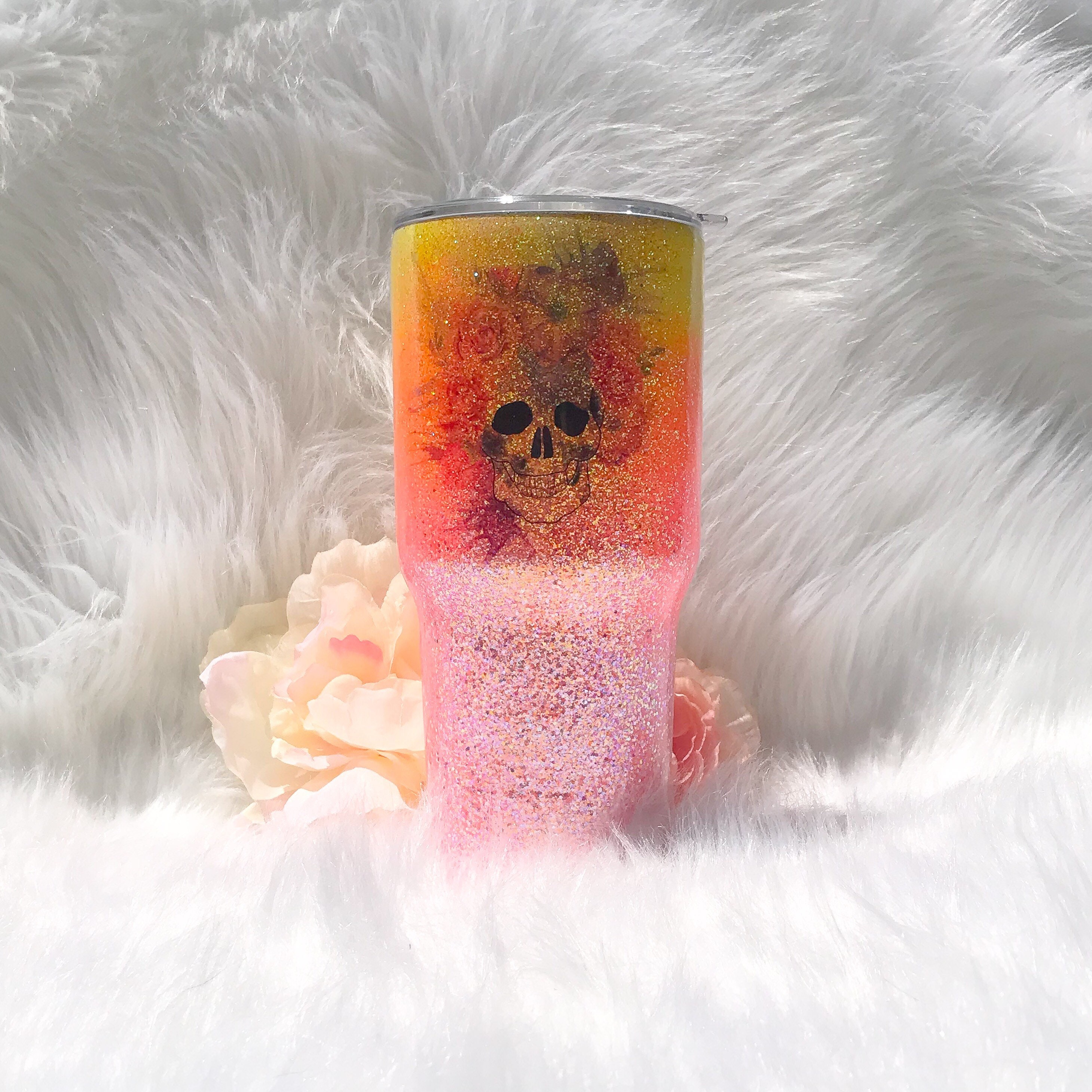 Summer glitter tumbler pink orange and yellow ombre tumbler Etsy