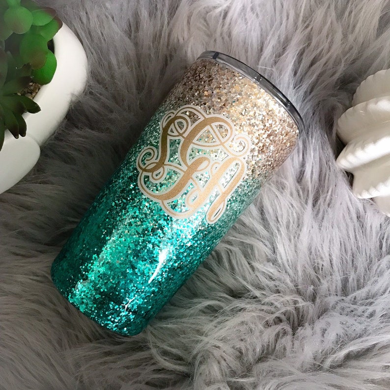 Stainless steel Glitter tumbler mint glitter tumbler aqua Etsy