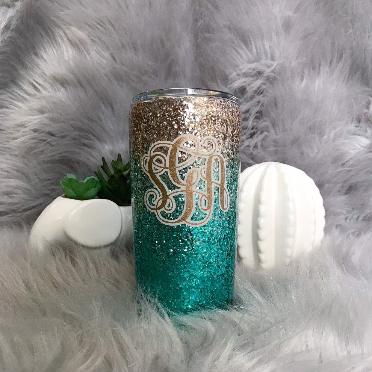 Stainless steel Glitter tumbler mint glitter tumbler aqua Etsy