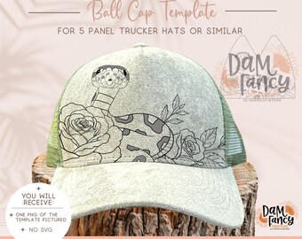 Brandmalerei-Vorlage: Königspython & Rosen – Digitale Brandmalerei-Vorlage für Hüte – Trucker-Cap – Baseballkappe – Breite Krempe – Pyrographie-PNG