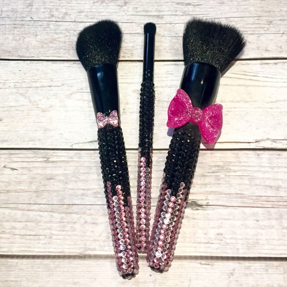Items similar to Bling makeup brushes crystal cosmetic brush pink
