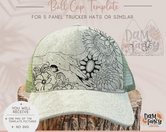 Szablon z czaszką krowy w stylu boho - cyfrowy szablon do palenia czapek - czapka trucker - czapka z daszkiem - szerokie rondo - pirografia PNG -