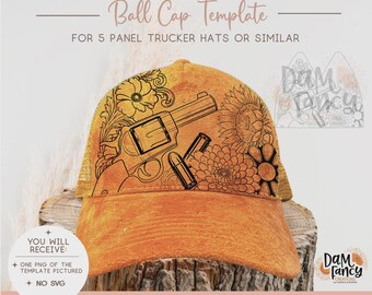 Vorlage für einen Vintage-Revolver – Digitale Vorlage für Brandmalerei – Trucker-Cap – Baseballkappe – Breite Krempe – Brandmalerei-PNG