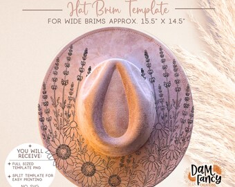 Herbstliche Blumenvorlage – Digitale Brennvorlage für Hüte – Trucker-Cap – Herbstliche Lavendel-Brennvorlage – Breite Krempe – Pyrographie-PNG
