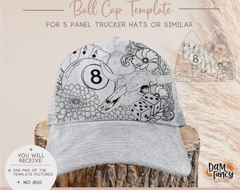 Vorlage für einen Glückskuhschädel – Digitale Vorlage für eine Hutverbrennung – Trucker-Cap – Baseballkappe – Breitkrempige Kappe – Pyrographie-PNG