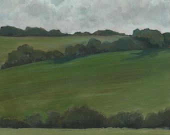 Origineel schilderij: 5x7 Engels plattelandslandschap kunst wolkenlandschap heuvels nr. 5