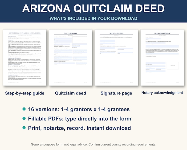 Arizona Quitclaim Deed Form | Fillable PDF Real Estate Property ...
