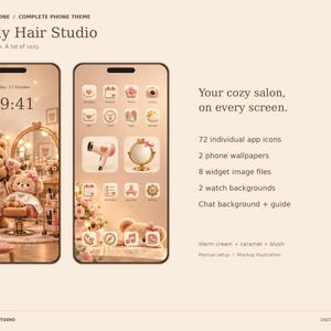 Teddy Hair Studio Phone Theme | 72 Cute App Icons, Cozy Bear Salon Wallpapers , Widgets | iPhone & Android Digital Download